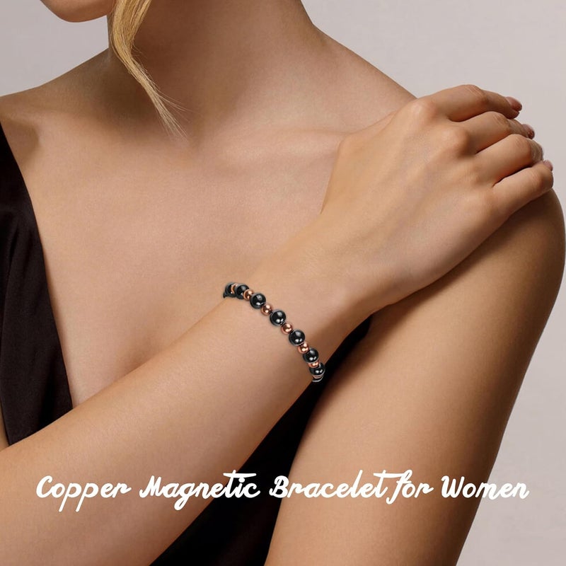 PEALICIOUS Copper Bracelets for Women Magnetic Bracelet as Valentines Gifts for Women,Dainty Copper Jewelry with 3800 Gauss Magnets, Birthday Gifts for Her Stretch Hematite Bead Braclets Pulseras Para Mujer - Image 2